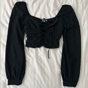 Black Puff Sleeve Crop Top